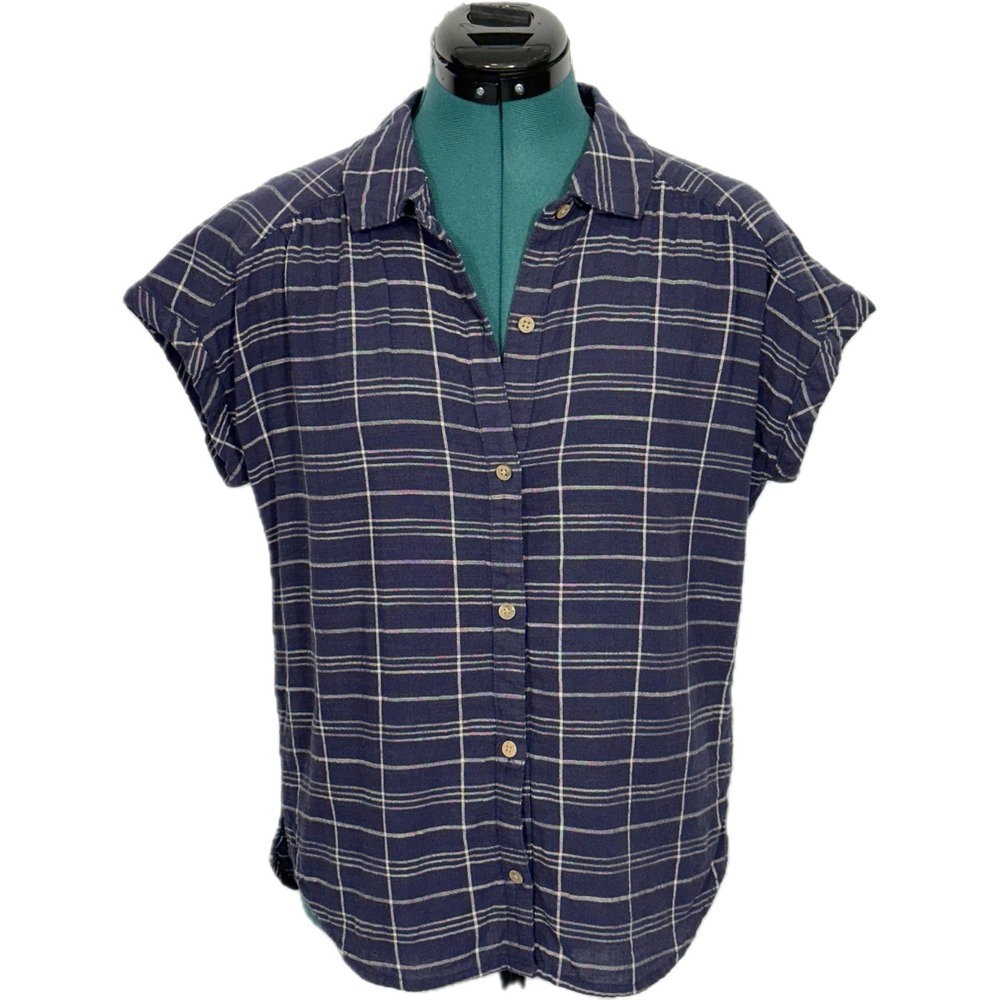 KUHL Womens Wylde Short Sleeve Button Down Shirt Blue Plaid Small 8522 Outdoor